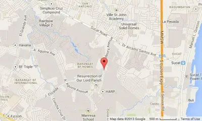 a screenshot of a google map with a red marker at Purple Tree Bed & Breakfast in Manila