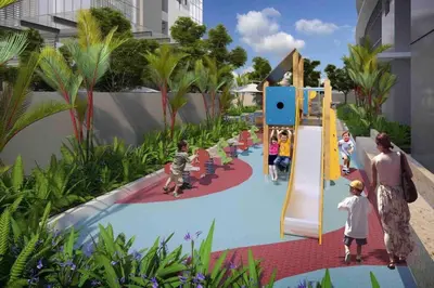 a rendering of a playground with children on a slide at Luxe 1BR w/ Balcony @ Uptown Parksuites in Manila