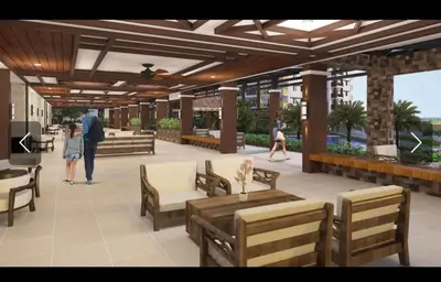 a rendering of a patio with people walking around at ALEA RESIDENCES Condo near Airport and MOA! Cozy Place with Main street and Manila Bay view in Manila
