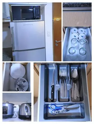 a collage of photos of a kitchen with a refrigerator at Near Terminal 3 Two Palmtree Villas- Walking distance only (JJRMK) in Manila