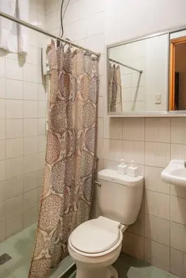 a bathroom with a toilet and a shower curtain at JP Santiago Studio Makati J303 in Manila