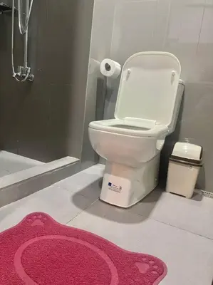 a bathroom with a toilet and a pink rug at UNIT 4765 AIR in Manila
