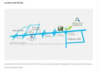 a map of the east square road ashcroft turn forth improvements in frequency bill at Studio Getaway in Alabang at Anuva Residences in Manila