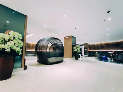 a lobby with a building with a dome in it at MOA ARENA 1151 DYNASTEL SHORE Staycation in Manila