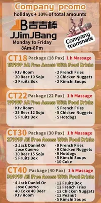 a menu for a restaurant with different types of food at Jjimjbang hotel spa in Manila