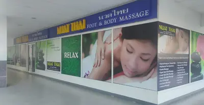 a store aisle with signs of hair massage at Sea Residences-Reisha in Manila