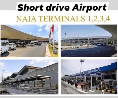 three pictures of a shopping center and a airport at Azure Urban Resort a13 near airport wavepool in Manila