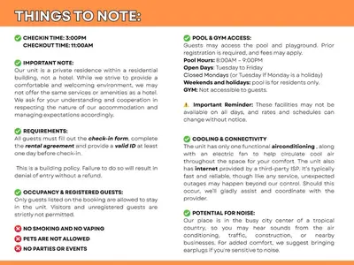 a screenshot of a page of a text explaining things to note at Luxury Bgc Condo At Uptown Area #oursw21e in Manila