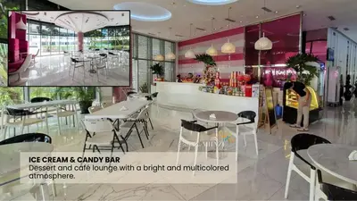 a rendering of a restaurant with tables and chairs at Azure skyview 1BR netflix karaoke ps3 Airport in Manila