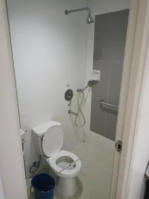a bathroom with a toilet and a shower at Hotel Sogo San Pedro in San Pedro