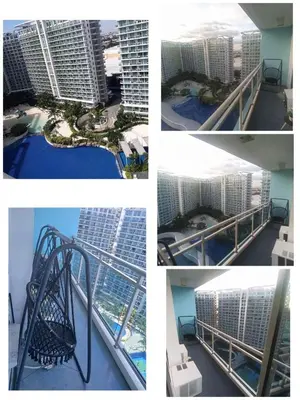a collage of four pictures of a roller coaster at Caroshiro Staycation Azure Uban Resort in Manila