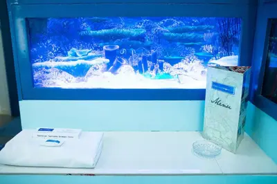 a fish tank with a picture of an aquarium at Hotel Dreamworld Las Pinas in Manila