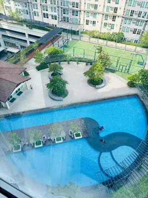 an overhead view of a swimming pool in a building at Hayahay Rentals in Manila