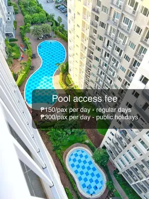 a pool access fee for a condominium per day regular days per day public holidays at 1-Bedroom Condo in Las Piñas in SM SouthMall in Manila
