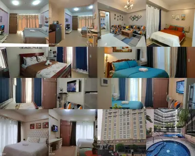 a collage of photos of a hotel room at Avah cozy condotel 150 Newport boulavevard Pasay city in Manila