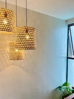 two lights hanging from the ceiling in a room at Tropical hideaway near Antipolo Cathedral in Antipolo