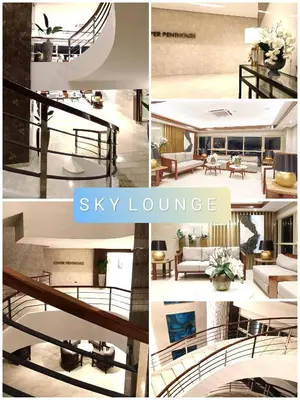 a collage of photos of a living room and a sky lounge at Condo in Pasay near MOA PICC World Trade Center in Manila