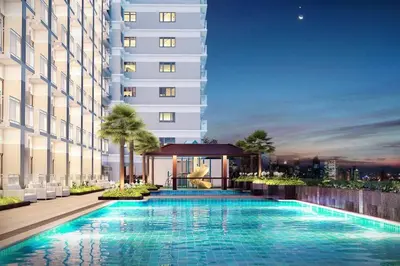 an image of a swimming pool in front of a building at Luxury Bayview Condo MOA & PICC Free WiFi in Manila