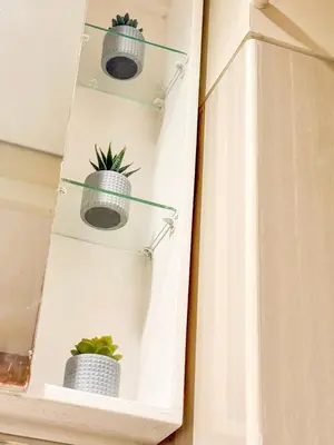 a shelf with three potted plants on a wall at 826 Air Condo Comfort Suite Spacious 1BR in Manila