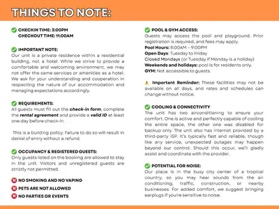 a page of a text explaining things to note at Luxury BGC Condo Across Mitsukoshi #upt112b in Manila