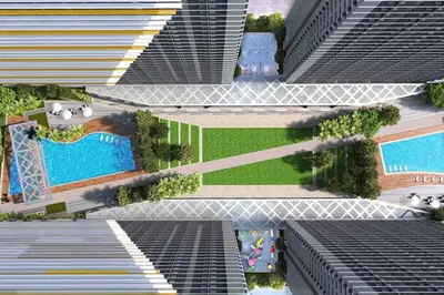 an aerial rendering of a building with a pool at 1BR Condotel with Balcony at FAME Residences #FM51 in Manila