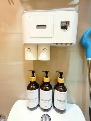 two bottles of soap sitting on top of a toilet at 1BR Balcony Luxury Condo Shore 2 Near MOA & NAIA in Manila