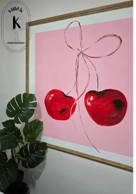 two red hearts on a painting in a frame at Playful comfort and Serene relaxation in Cubao in Manila