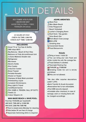 a editable editable editable editable menu template with editable fonts at 1 Bedroom Azure Staycation Near NAIA in Manila