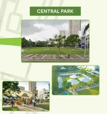 a collage of pictures of a park with buildings at Cozy Home beside mall,MRTBoniEDSA in Manila
