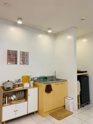 a kitchen with a sink and a counter top at Fablo Getaway in Santa Rosa