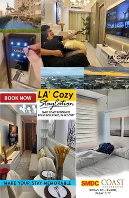 a collage of photos of a living room and a bedroom at Smdc Coast Residences- LA Cozy Staycation in Manila