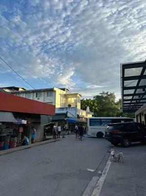 a city street with a bus and people and a dog at Lawton Residences Studio Room 2I - 4 pax in Manila
