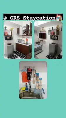 a room with a kitchen and a living room at Studio type unit 1, infront of US Embassy Manila in Manila