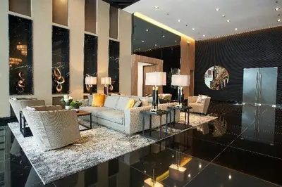 a living room with a couch and a table at Destina at Air Residence Makati, MetroManila, Netflx in Manila