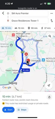 a screenshot of a google maps page with a map at Bali Inspired near BGC and NAIA in Manila