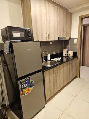 a kitchen with a refrigerator with a plate of food on it at Condo next door in Manila