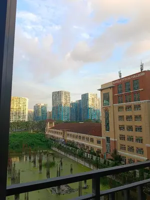 a view of a city from a window at SHORE 2 Residences by ASKrentals in Manila