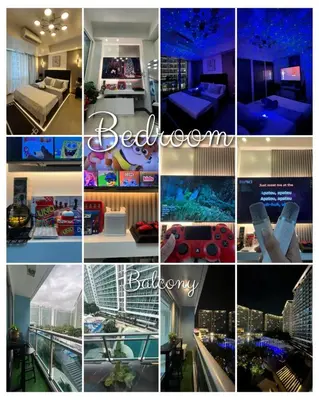a collage of photos of a hotel room at R&D comfy staycation in Manila