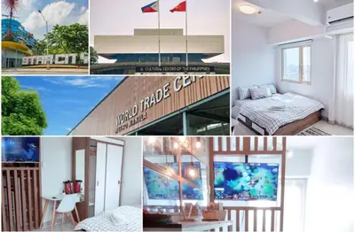 a collage of photos of a hotel room at Coast Residences Pasay City 1 bedroom in Manila
