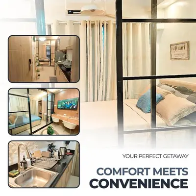 a collage of four pictures of a room at Adventura Staycation in Manila