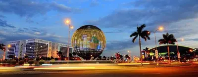 a large disco ball in a city at night at Sea Residence in Manila
