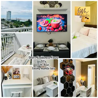 a collage of photos of a hotel room at Namrata staycation in Manila