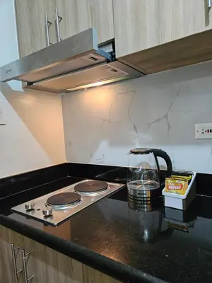 a kitchen with a stove and a blender on a counter at Soleil Suite 10 mins to SM Moa, Pasay - 2 beds in Manila