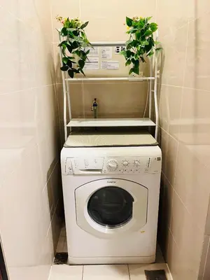 a washing machine with two plants on top of it at BGC Simple Elegant 300Mbps Wifi,Pool,Netflix in Manila