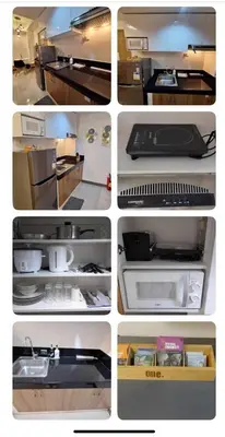 a collage of photos of an empty kitchen at 2BR Apartment plus FREE parking Near NAIA in Manila