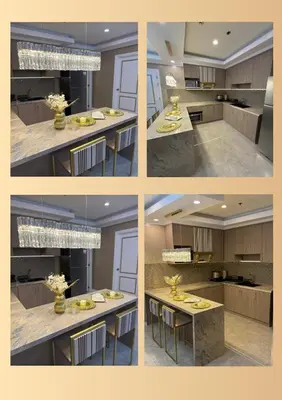 a collage of four pictures of a kitchen at Gramercy Residences Holiday Luxury in Manila