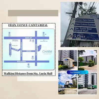 a collage of photos of a building and a street sign at Mytessuitehome in Manila