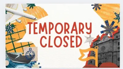 a sign that reads temporary closed with a picture of a building at Staycation Infront of Dfa, Parqual , Ayala Mall, Moa, City of Dreams, Conrad, Solaire, Okada , & NAIA in Manila