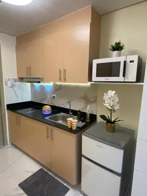a kitchen with a sink and a microwave at Fairy Dust Sky Suite By Crib2GO in Manila