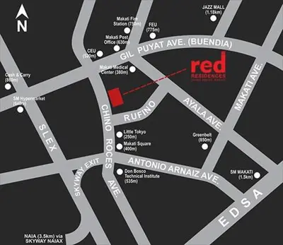 a red line on a map at SMDC Red Residences Makati w own parking slot in Manila
